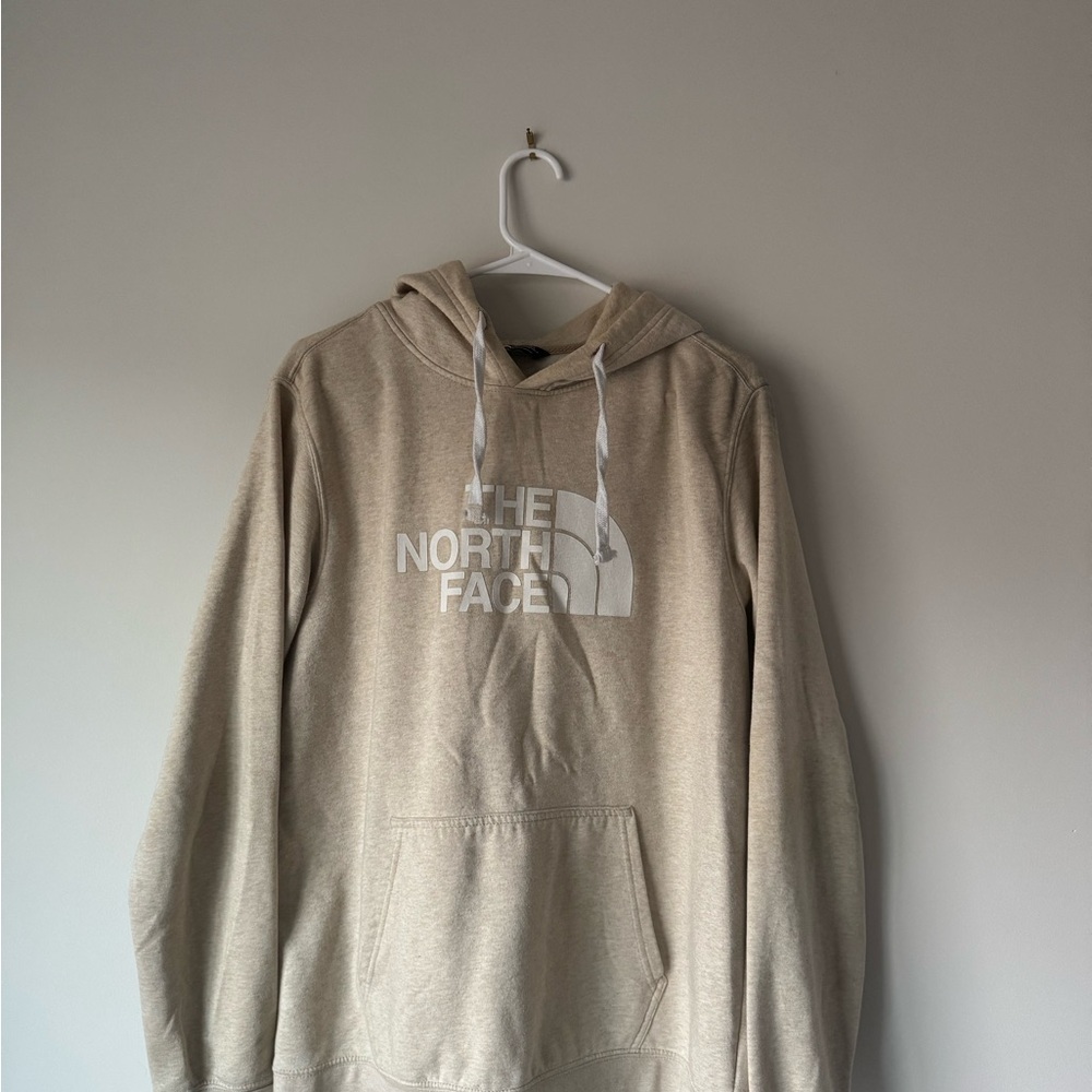 The North Face Cream Hoodie Sweatshirt with Graphic Design